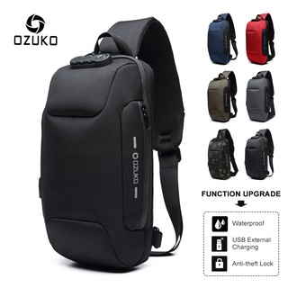 OZUKO Fashion Men Waterproof USB Charging Shoulder Sling Bag Anti-theft Lock Chest Pack 5OHR