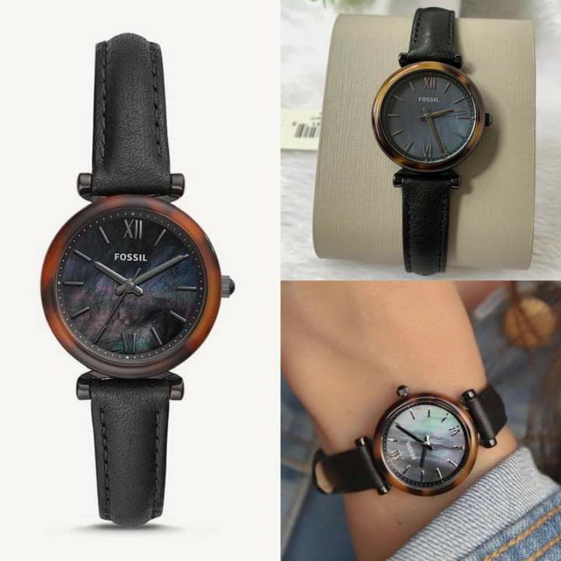 《พร้อมส่ง📦แท้💯%》Fossil es4650 Carlie Mini Three-Hand Black Leather Watch