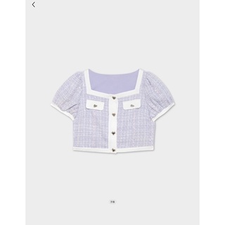 Pomelo short sleeves tweed blouse - purple ไซส์M ผ้าทวิต