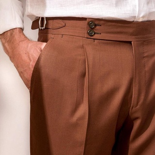 Customized Retro Slim Mens Trousers Brown Plain Trouser