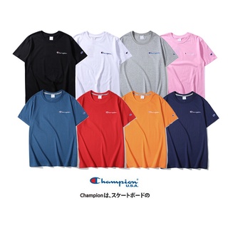 เสื้อยืดลําลอง ผ้าฝ้าย แขนสั้น ปักลายตัวอักษร CHAMPION เข้ากับทุกการแต่งกาย สไตล์สตรีท แฟชั่นสําหรับผู้ชาย และผู้หญิง