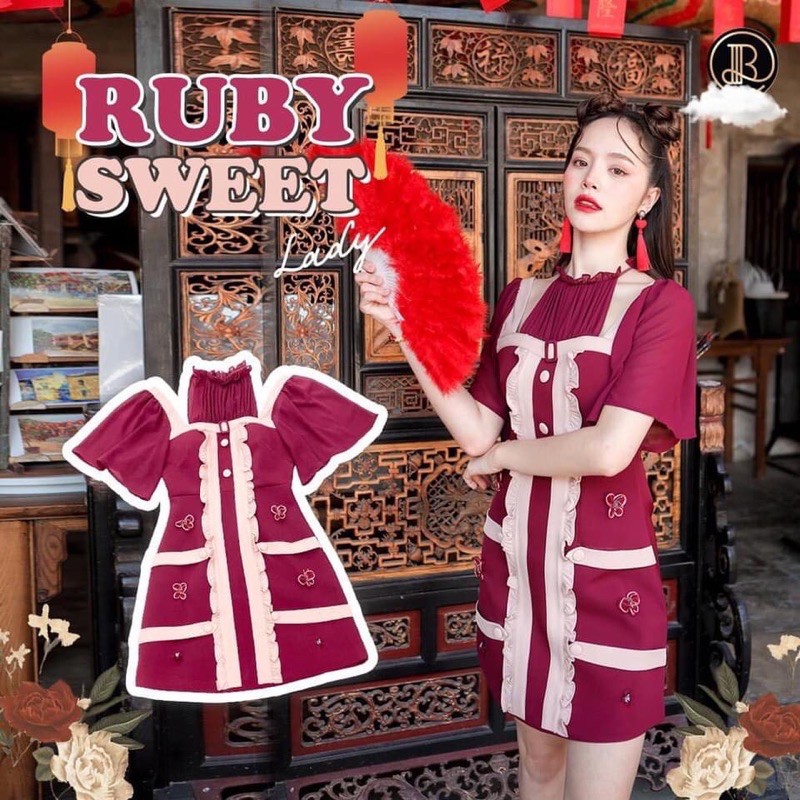 Ruby Sweet Lady : BLT BRAND : มินิเดรสสีแดงลุคคุณหนูต้อนรับตรุษจีน