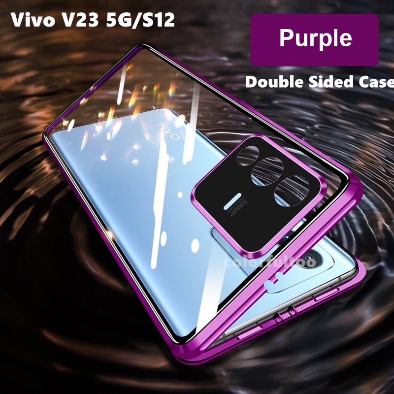 เคสโทรศัพท์มือถือกระจกนิรภัย แบบฝาพับแม่เหล็ก สองด้าน สําหรับ Vivo V23 V23E Y55S 4G 5G S12