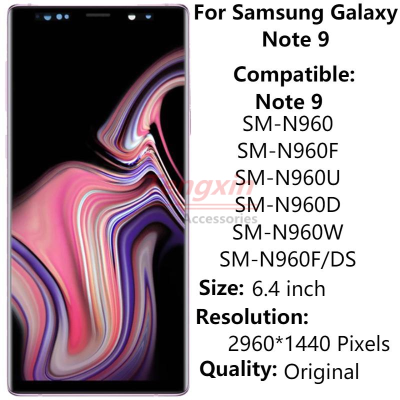 ใหม่ Super AMOLED หน้าจอสัมผัส LCD พร้อมกรอบ 6.4 นิ้ว SM-N960 SM-N960F สําหรับ Samsung Galaxy Note9