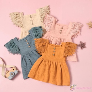 Babygarden-0-24 เดือน ชุดเดรสลําลอง แขนสั้น คอสี่เหลี่ยม สีพื้น สีเหลือง เทา ฟ้า ชมพู แอปริคอท สําหรับเด็กผู้หญิง