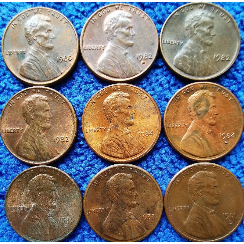 เหรียญ​สหรัฐอเมริกา​ USA,1 Cent(Lincoln)​, ปี1980-1989, เลือกปีได้,​ใช้แล้ว,#629L
