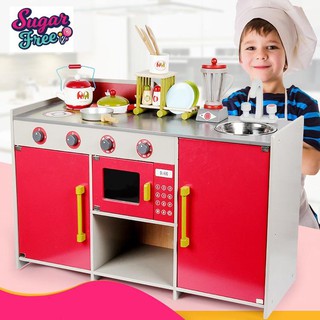 ชุดครัวไม้ของเล่นเด็กสีแดง เล่นได้ทั้งเด็กชายและเด็กหญฺิง Kitchen wooden toy ขนาดใหญ่ 82 X 44 X 30 ซม.