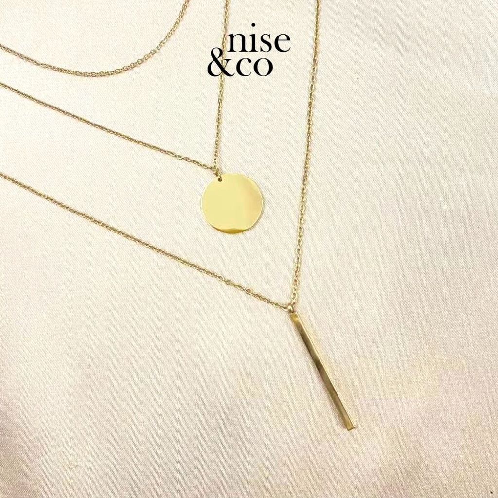 Nise&Co 316 สแตนเลส 3 ชิ้น Stacked จี้สร้อยคอชุด Minimal ผู้หญิงแฟชั่น Jewellery - CDNN044