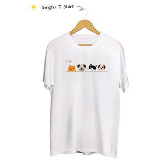 SINGHA T-Shirt เสื้อยืดกสรีนลายแก๊งน้องหมา4ตัว