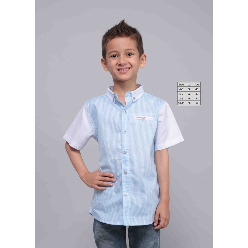 KATUN KEMEJA Zlata อักษรา เสื้อเชิ้ตแขนสั้นเด็กผู้ชาย สีฟ้า ผ้าฝ้ายลําลอง GIOVANK BLUE 18.06