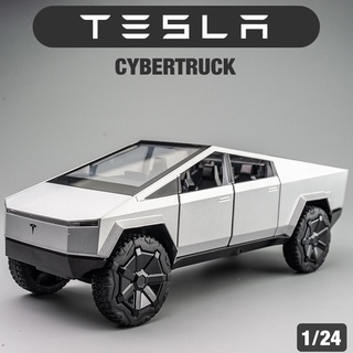 1:24 Tesla Cybertruck Pickup Metal Die Casting Toy Car โลหะของเล่นรถรุ่นเสียงและแสงดึงกลับของสะสมของเล่นเด็ก