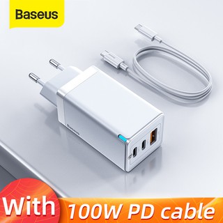 Baseus GaN5 Pro สายชาร์จ ชนิดชาร์จเร็ว 2C+U 65W PD สำหรับ i14 i13 i12 Pro Max ปลั๊ก EU แถม สายเคเบิล Type-C เป็น Type-C 100W