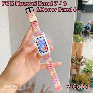 สายนาฬิกาข้อมือซิลิโคน ลายการ์ตูนน่ารัก แบบเปลี่ยน สําหรับ Huawei Band 7 6 Honor Band 6