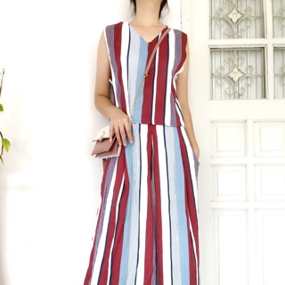Fashion Set ลายลงแบบเก๋ๆ ผ้าลินินเนื้อทอผ้าดี