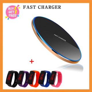 10W Qi Wireless Charger Fast Charging Pad Compatible with iPhone Xs MAX Galaxy Huawei S9 S8 P20 P30 พร้อมนาฬิกา LED ฟรี