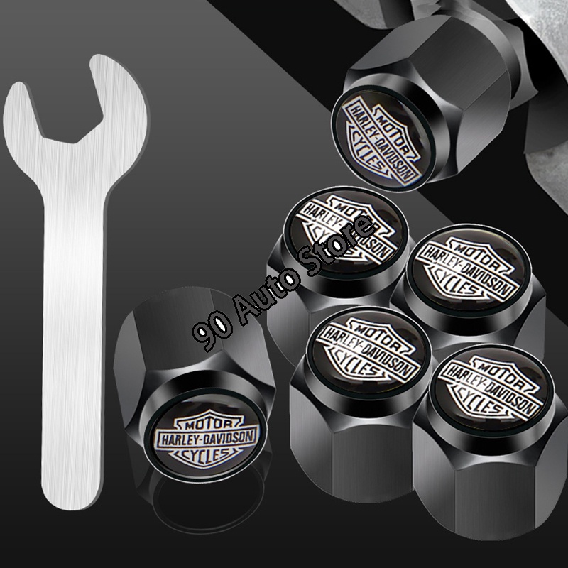 4pcs สําหรับ Harley Touring Dyna Softail CVORoadKing ดัดแปลงยางรถวาล์ว Stem Caps พร้อมประแจอุปกรณ์เสริมอัตโนมัติฝุ่นล้อโลหะ Air Tyre ป้องกันครอบคลุมตกแต่ง