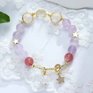 สร้อยข้อมือหินลาเวนเดอร์ อเมทิสต์ (Lavender Amethyst) และหินสตรอเบอรี่ควอตซ์ (Strawberry Quartz) หินความรัก โชคลาภ