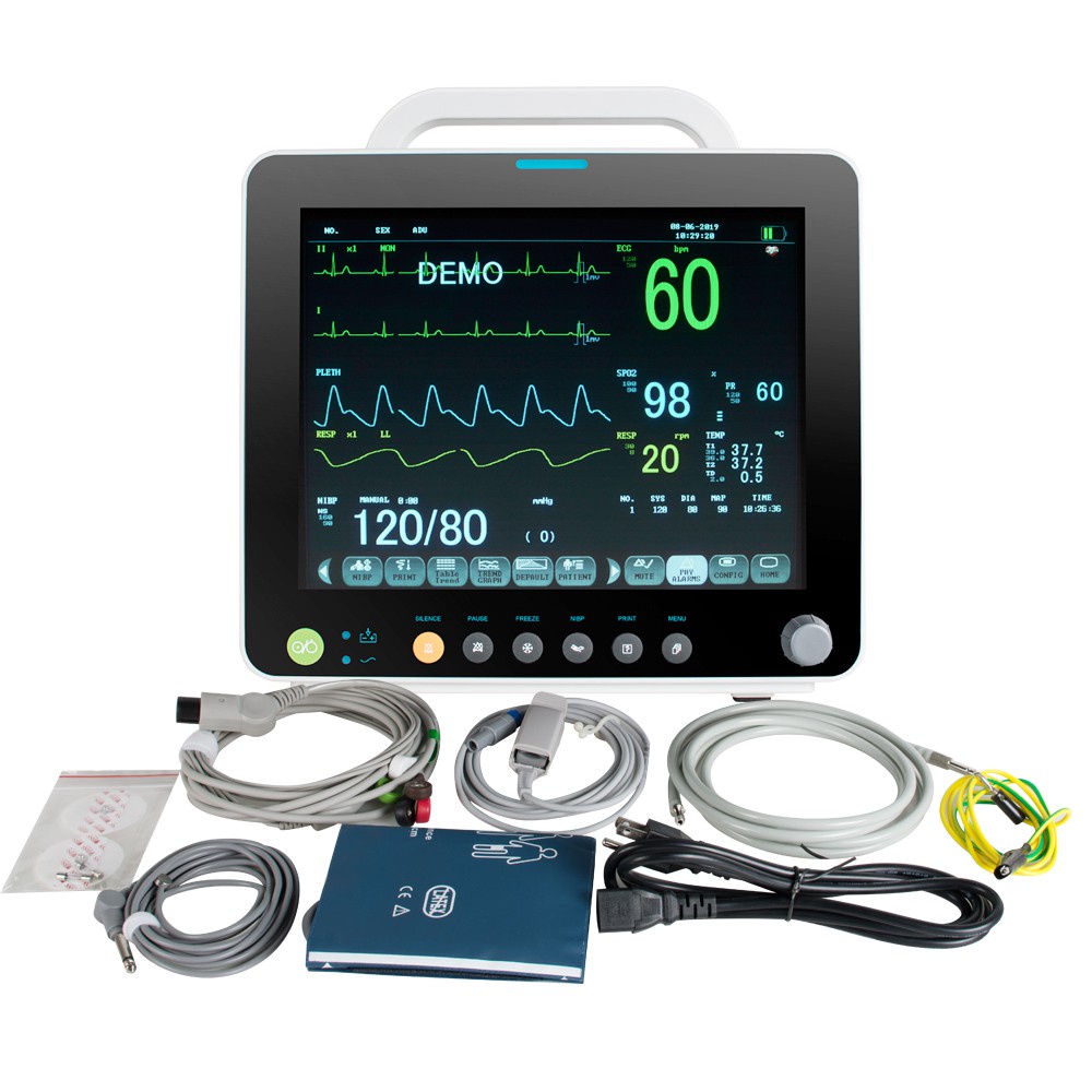 pre order Portable Multi-parameter 12 Inch Vital Sign Patient Monitor ECG NIBP RESP TEMP SPO2 PR #1