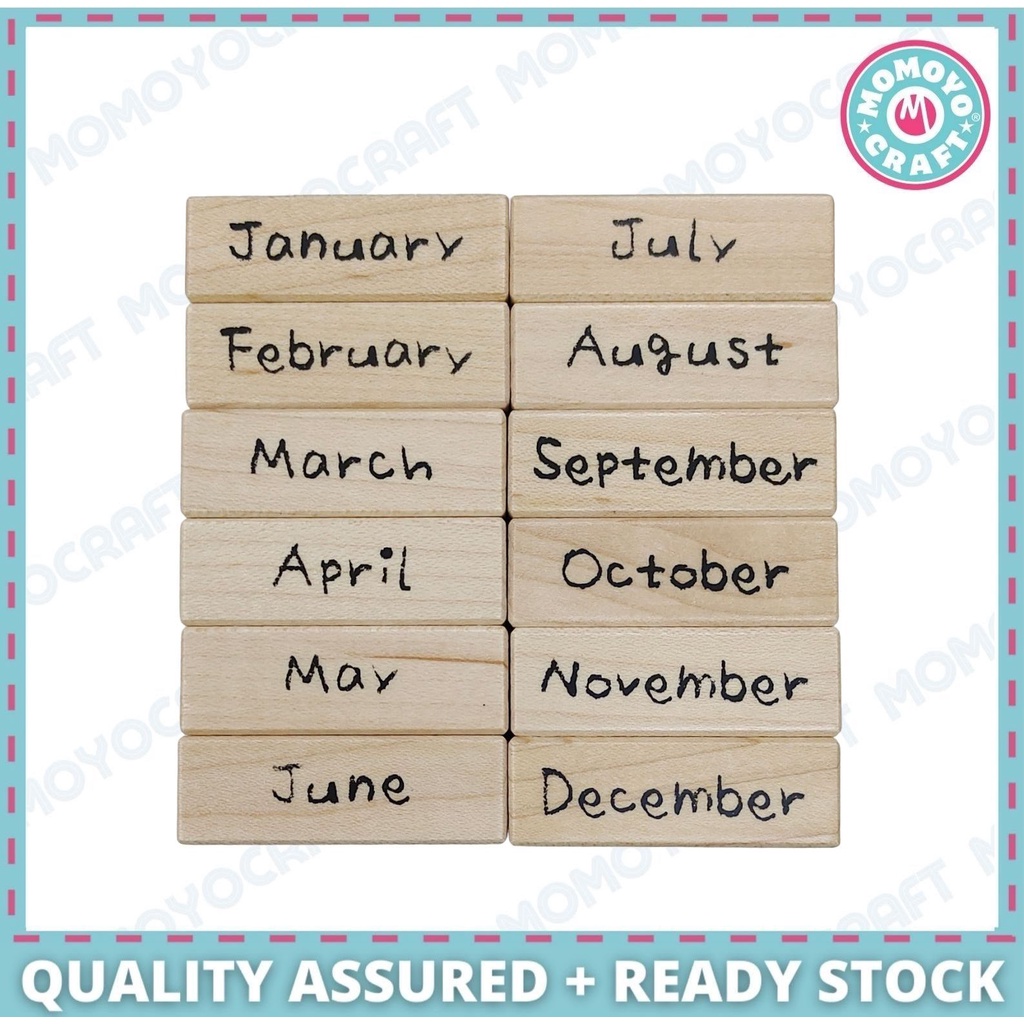 Micia 12 ชิ้น English Seal of the Month Wooden Stamp B-set