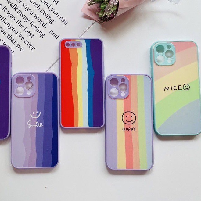 เคส สีรุ้ง ขอบกล้องสกรีน OPPO A94 Reno4/4G-A15-A15S-A59-F1S-A31-A53-A92-A3s-A5s-A12-A7-A9(2020)-A5(2020)F9-