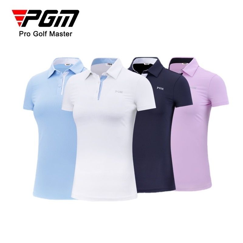 Pgm เสื้อโปโลผู้หญิงนุ่มสบายแห้งเร็วสําหรับฤดูร้อนพร้อมผ้าทํางานกีฬาสีม่วงน้ําเงินขาว