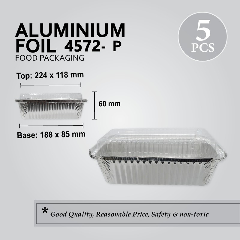 ALUMINIUM FOIL TRAY พร้อม LID 4572-P(RECTANGULAR) 5 ชิ้นต่อแพ็ค