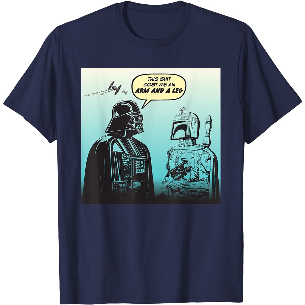 เสื้อยืดผ้าฝ้ายพรีเมี่ยม เสื้อยืด พิมพ์ลายการ์ตูน Star Wars Funny Darth Vader and Boba Fett