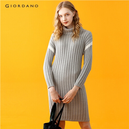 GIORDANO WOMEN Turtleneck contrast knitted dress 05469888