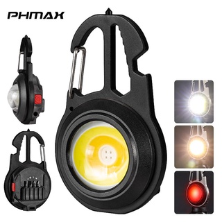 Phmax พวงกุญแจไฟฉาย LED COB ขนาดเล็ก ชาร์จไฟได้ สําหรับตั้งแคมป์กลางแจ้ง