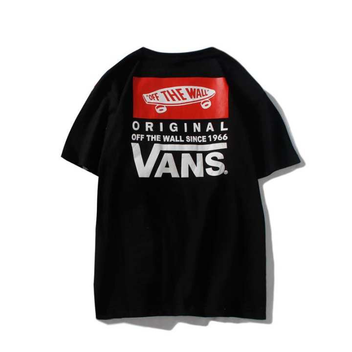 Vans เสื้อยืดลําลองสําหรับผู้ชายแขนสั้นคอกลมพิมพ์ลายทรงหลวม