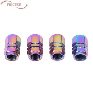 FRICESE 4pcs Colorful Hexagonal Aluminum Car Motorcycle Tire Valve Stem Caps Covers