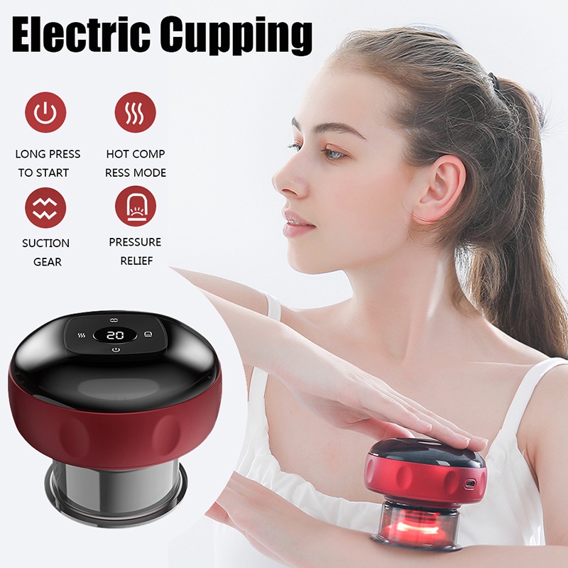 เครื่องการครอบแก้วไฟฟ้า ชาร์จ USB 2 โหมด หน้าจอ LCD ขูดความร้อนลบความดันสูญญากาศนวดตัวเพื่อบรรเทาอาการปวด