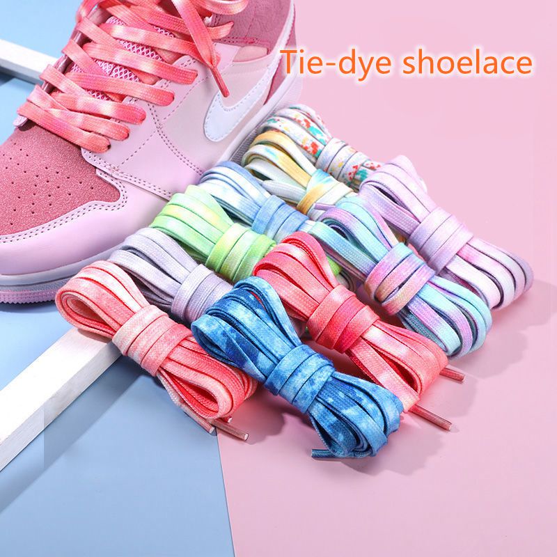 Gradient Tie-ย้อมเชือกผูกรองเท้าผ้าใบแฟชั่นบุคลิกภาพสีกีฬาแบนเชือกผูกรองเท้าเชือกขายส่ง