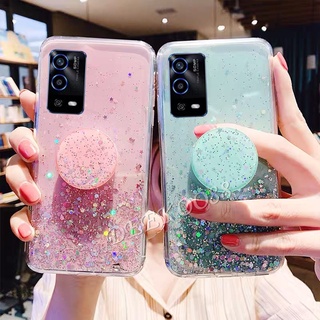 เคสซิลิโคนนิ่ม ลายกลิตเตอร์ดาว พร้อมขาตั้ง สําหรับ OPPO A55 4G oppoA55