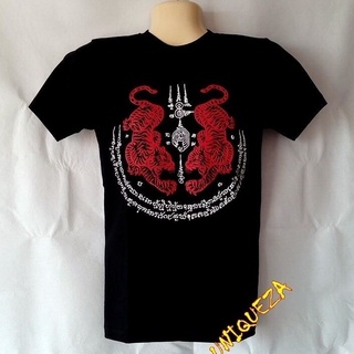 T-shirt  เสื้อยืดแขนสั้น ผ้าฝ้าย 100% พิมพ์ลายรอยสักไทย 3D Twin 2 s Thailand Sak Yant Yantra Muay LHZYS-5XL