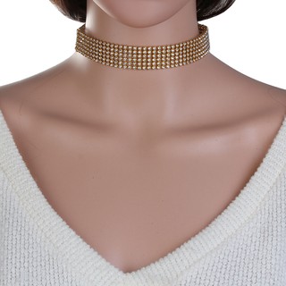 สร้อยคอ Choker แฟชั่น พลอย rhinestone ใสล้อมกรอบสีทอง ยาว 32.5 ซม. 1 เส้น