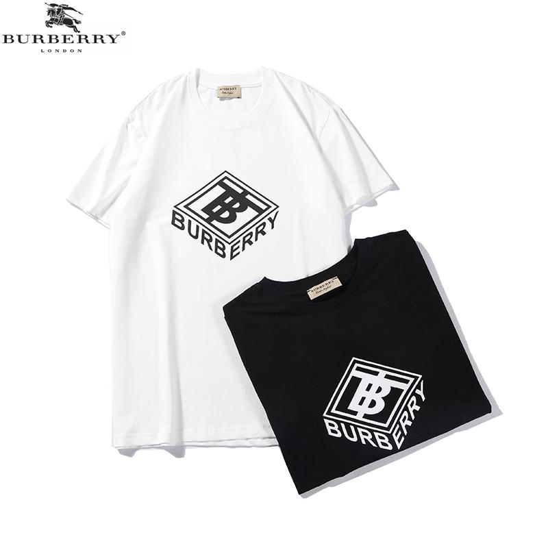 burber -ry ใหม่เสื้อยืดลําลองสําหรับผู้ชายผู้หญิงแขนสั้นพิมพ์ลาย