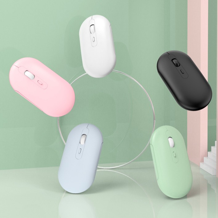 [ส่งฟรี  m5-2.4g+BTสีเขียว] - ใช้กับipadได้เมาส์พาสเทล ️เมาส์ไร้สาย 2.4g ไร้เสียง แบตในตัว มีบลูทูธ เม้าส์ macaron สีสวย Wireless rechargable mouse