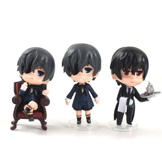 ตุ๊กตาฟิกเกอร์ PVC อนิเมะ Black Butler Sebastian Michaelis Ciel Phantomhive ขนาด 9-10 ซม. ของเล่นสําหรับเด็ก 3 ชิ้น ต่อล็อต