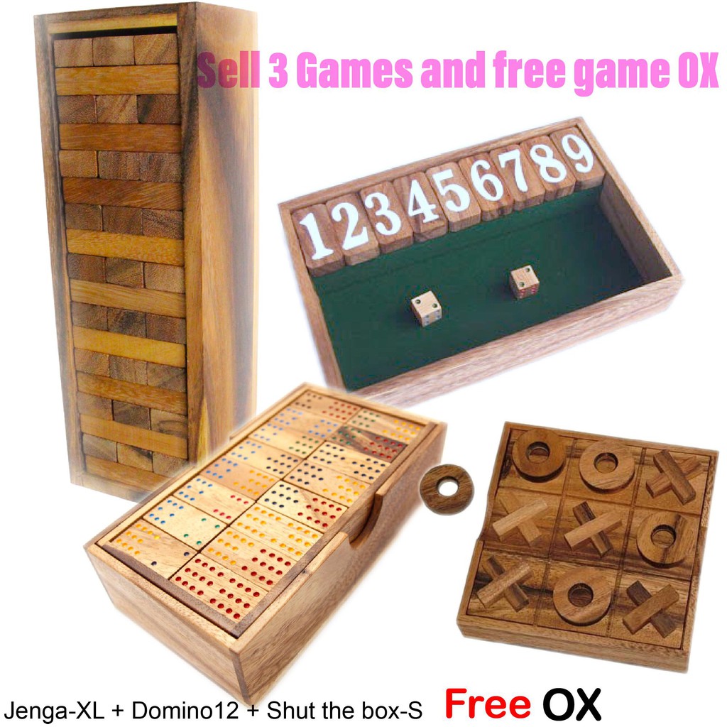 Best-06 ตึกถล่ม-XL + โดมิโน่ 12 จุด + ปิดกล่อง-S ฟรี โอเอ็กซ์ (Stack Wooden Tower-XL+ Domino 12 +Shut the box-S Free OX)