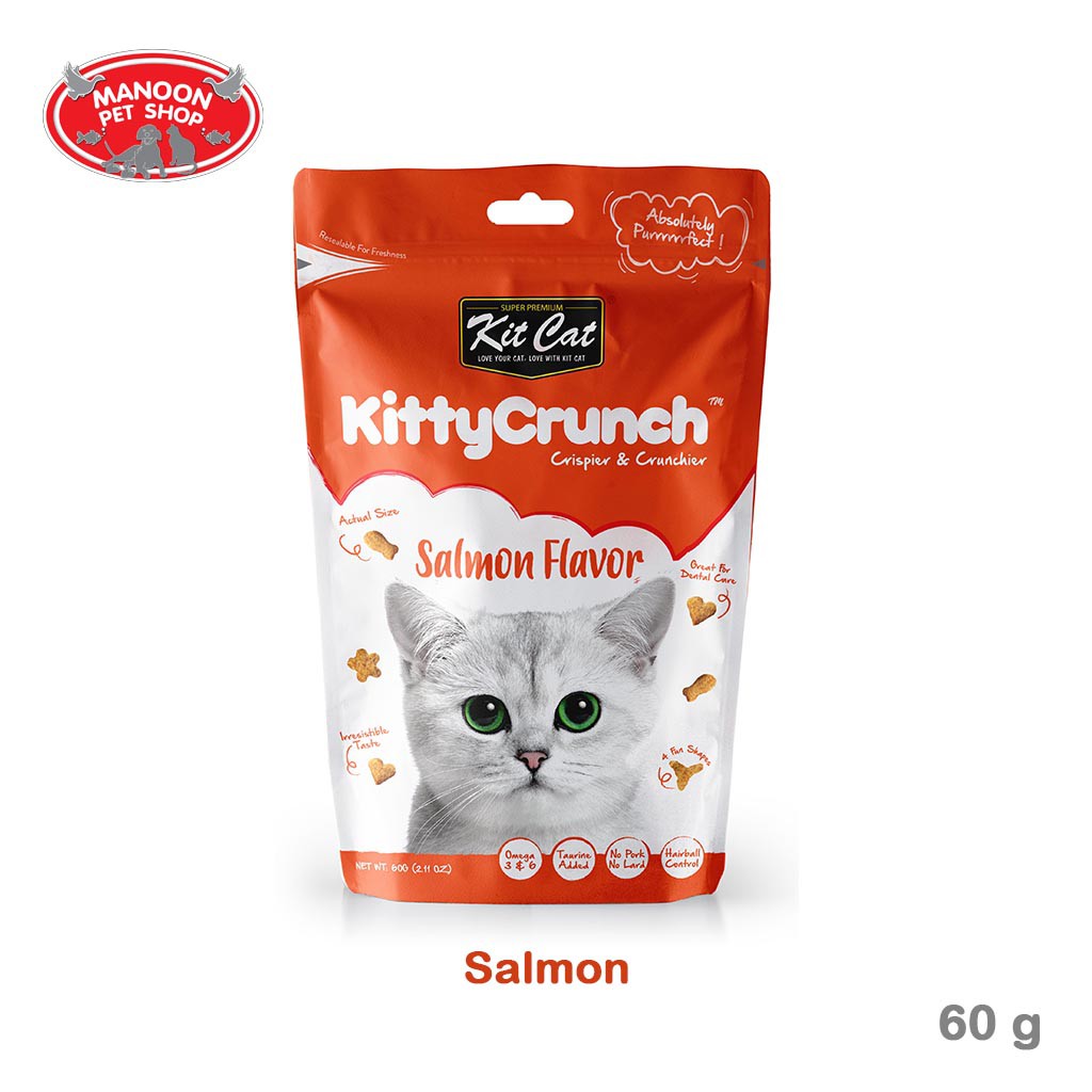 สินค้ารวมส่งฟรี⚡ [MANOON] Kitty Crunch Cat Treats Salmon Flavor 60g ขนมแมวรสแซลมอน ❤️ 🚛COD.เก็บเงินปลายทาง