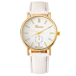 GENEVA Women นาฬิกาข้อมือผู้หญิง ผู้ชาย สายหนัง  White/Gold