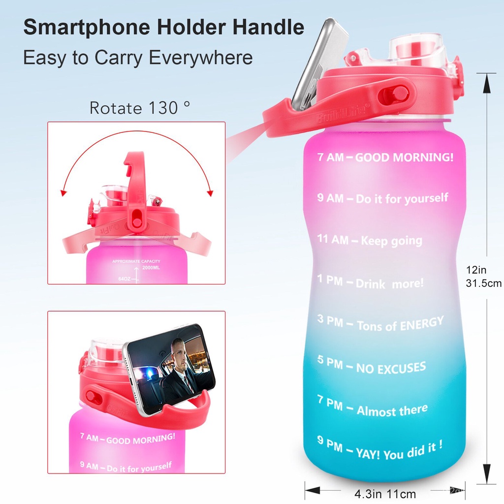 QuiFit 128OZ 3.8L Gallon Tritan Water Bottle Wide Mouth with Strainer