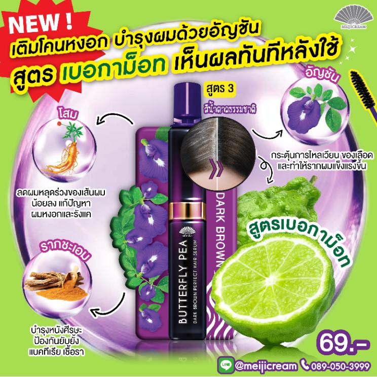 [ 1 ซอง ] เมจิ เซรั่ม อัญชัน MEIJI BUTTERFLY PEA HAIR SERUM 3 กรัม เติมโคนผมให้มั่นใจมากยิ่งขึ้น - รูปที่ 3