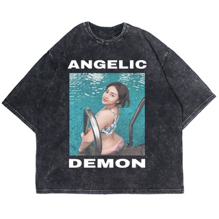 เสื้อยืดผ้าฝ้ายพิมพ์ลายAnya GERALDINE เสื้อยืด ลาย ANGELIC DEMON WASHING VINTAGE