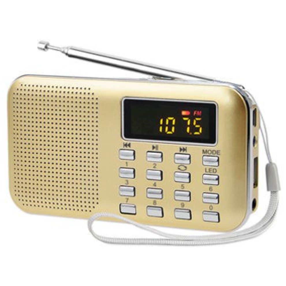 วิทยุ L218 พกพา ลำโพง ฟังFM เสียบแฟลชไดร์ฟังmp3 ไม่มีธรรมะ/ไม่มีเพลงในเครื่อง ตัวเครื่องสีทอง