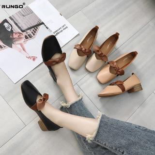 Rungo รองเท้าคัชชูผูกโบว์ มีส้นค่ะ สีดำ ครีม น้ำตาล พร้อมส่งค่ะ