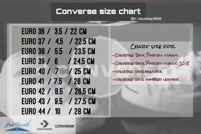 jack purcell size chart