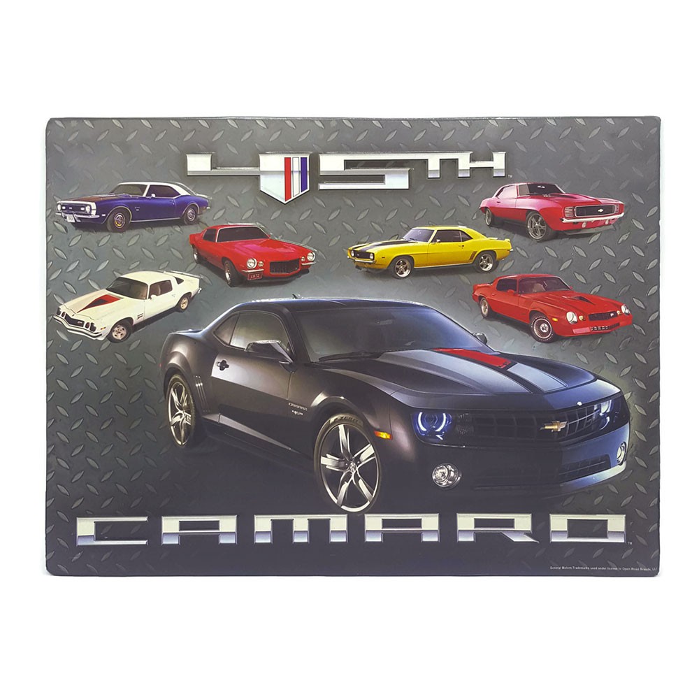 ป้ายสังกะสีวินเทจ 2012 Chevrolet Camaro 45th Anniversary (ปั๊มนูน) (ปั๊มนูน)