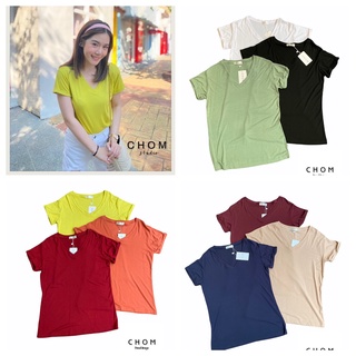 CHOM เสื้อยืด​คอวี​ แขนเบิ้ล T-Shirtnista